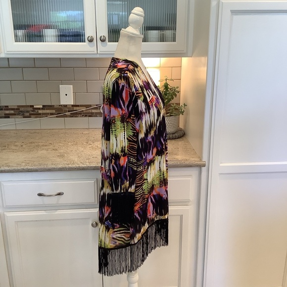 Russell Kemp NY Abstract Colorful Fringe Kimono Cardigan Size Large - Picture 3 of 8
